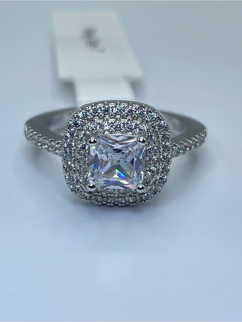 Swarovski Crystal Elements White Cushion Cut Crystal Double Halo Ring Sz 7